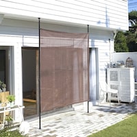 山善 突っ張り目隠しサンシェード200×200cm チョコレートブラウン 工具不要 遮光率約76% 紫外線カット率約85% SPSH2020(CB)