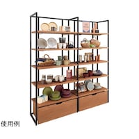 店研創意(ストア・エキスプレス) UR壁面オープンタイプ W90×H210cm ブラック 2連結・木棚・収納トロッコ付きセット 6178591