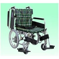 カワムラサイクル 車いす(介助用・アルミ製)背折れ式 KA81640BLO 緑チェックA9