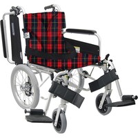 カワムラサイクル 車いす(介助用・アルミ製)背折れ式 KA81640BLO 赤チェックA10
