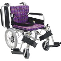 カワムラサイクル 車いす(介助用・アルミ製)背折れ式 KA81638BLO 紫チェックA11