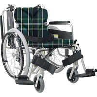 カワムラサイクル 車いす(自走用・アルミ製)背折れ式 KA82240BH 緑チェックA9