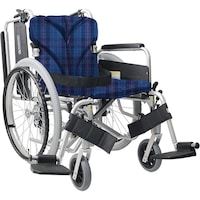 カワムラサイクル 車いす(自走用・アルミ製)背折れ式 KA82240BH 紺チェックA3