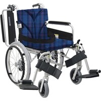 カワムラサイクル 車いす(自走用・アルミ製)背折れ式 KA82040BM 紺チェックA3