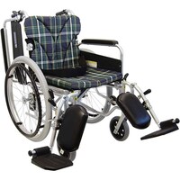 カワムラサイクル 車いす(自走用・アルミ製)背折れ式 KA82238ELBM 緑チェックA9
