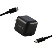 エレコム USB 充電器 65W PD PPS対応 1ポート USBC GaN II コンパクト 折りたたみプラグ PSE適合 USBCケーブル1.5m付属 ブラック