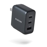 エレコム USB 充電器 70W PD PPS対応 3ポート USBC×2+USBA GaN II コンパクト AdjustCharge搭載 折りたたみプラグ ミッドナイト