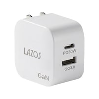 Lazos 窒化ガリウムAC充電器 2口 C(PD)+Aポート 30W LACGPD30