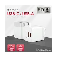アズワン USBC/A 20W PD 急速充電アダプタ 2ポート(USBA/C)海外電圧対応 HRAC006