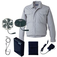 空調服 空調服R制電長袖ブルゾン(横ファン)+ 空調服R スターターキット KU92600/グレー/4L +SK25012K90