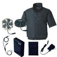 空調服 空調服R半袖ブルゾン(横ファン)+ 空調服R スターターキット KU92322/ブラック/S +SK25011K50