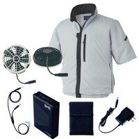 空調服 空調服R制電半袖ブルゾン(横ファン)+ 空調服R スターターキット KU92622/シルバー/S +SK25011K50