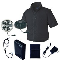 空調服 空調服R制電半袖ブルゾン(横ファン)+ 空調服R スターターキット KU92622/ブラック/LL +SK25011K50