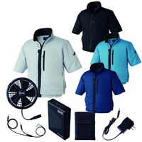 空調服 空調服R制電半袖ブルゾン(横ファン)+ 空調服R スターターキット KU92622/ブラック/L +SK25011K90