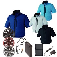 空調服 空調服R制電半袖ブルゾン(横ファン)+ 空調服R スターターキット KU92622/ネイビー/M +SK23011R70