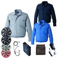 空調服 空調服R制電長袖ブルゾン(横ファン)+ 空調服R スターターキット KU92600/グレー/L +SK23021K70
