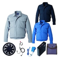 空調服 空調服R制電長袖ブルゾン(横ファン)+ 空調服R スターターキット KU92600/ライトブルー/4L +SKSP02BL