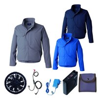 空調服 空調服R難燃長袖ブルゾン(横ファン)+ 空調服R スターターキット KU92610/ライトブルー/4L +SKSP02BL