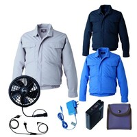 空調服 空調服R制電長袖ブルゾン(横ファン)+ 空調服R スターターキット KU92600/ネイビー/5L +SK24011K90