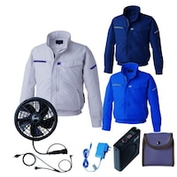 空調服 空調服R制電長袖ブルゾン(横ファン)+ 空調服R スターターキット KU92601/シルバー/5L +SK24011K90