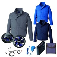 空調服 空調服R難燃長袖ブルゾン(横ファン)+ 空調服R スターターキット KU92610/グレー/5L +SKSP01