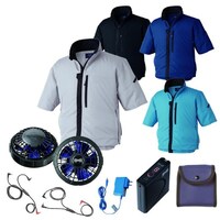 空調服 空調服R制電半袖ブルゾン(横ファン)+ 空調服R スターターキット KU92622/シルバー/5L +SKSP01