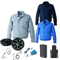 空調服 空調服R制電長袖ブルゾン(横ファン)+ 空調服R スターターキット KU92600/ライトブルー/S +SKNA301