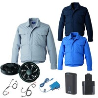 空調服 空調服R制電長袖ブルゾン(横ファン)+ 空調服R スターターキット KU92600/ライトブルー/M +SKNA301