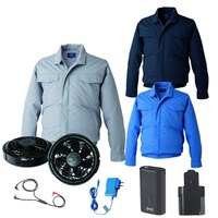 空調服 空調服R制電長袖ブルゾン(横ファン)+ 空調服R スターターキット KU92600/ライトブルー/4L +SKNA301