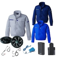 空調服 空調服R制電長袖ブルゾン(横ファン)+ 空調服R スターターキット KU92601/ブルー/5L +SKNA301