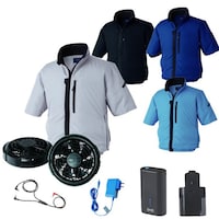 空調服 空調服R制電半袖ブルゾン(横ファン)+ 空調服R スターターキット KU92622/ブラック/S +SKNA301