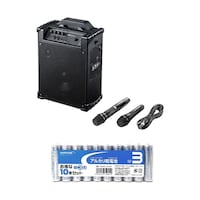 サンワサプライ ワイヤレスマイク付き拡声器スピーカー + アルカリ乾電池 単3形10本パック MMSPAMP10+HDLR6/1.5V10P