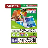 サンワサプライ 【5個セット】 カラーレーザー用フォト光沢紙 厚手 A4 30枚 LBPKAGNA4NX5