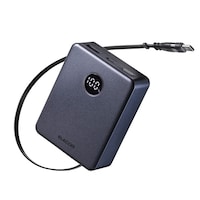 エレコム モバイルバッテリー リチウムイオン電池 巻取り式ケーブル一体 残量表示 20W 5000mAh USBCケーブル USBC USBA ミッドナイト ECC67MN