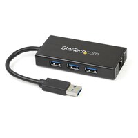 スターテック 3ポートUSB 3.0ハブ付きギガビットEthernet対応LANアダプタ アルミ筐体 本体一体型ケーブル