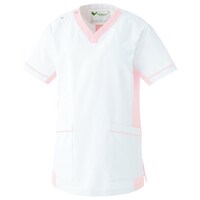 男女兼用スクラブ VEM75上 白×ピンク LL