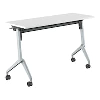 会議テーブル リーフライン幕板なし棚付白1245