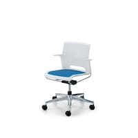 カラベル回転脚背樹脂肘付本体白 青軟床用