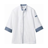 住商モンブラン 調理コート 兼用 7分袖 白/ブルーチェ