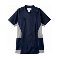 スクラブ レディス 半袖 ネイビー×グレー M