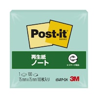 ポストイット再生紙ノート 75×75 緑 10冊