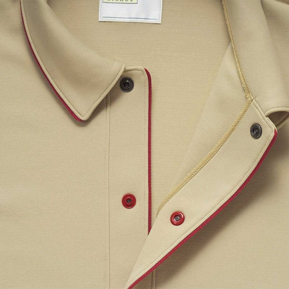 前開きシャツ ベージュ×ワイン M(身丈