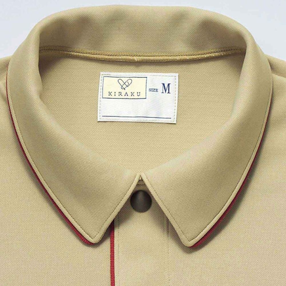 前開きシャツ ベージュ×ワイン M(身丈