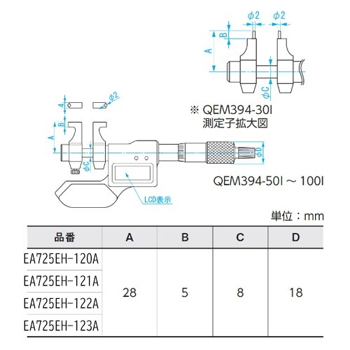 インサイドマイクロメーターEA725EH−121A