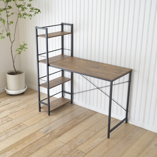 ラック付きデスク ブラウン