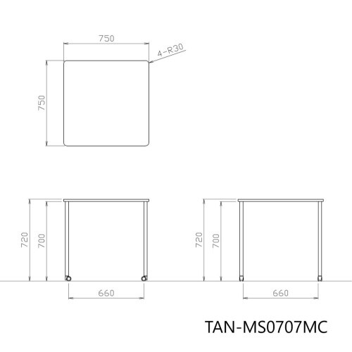 テーブル エニー 正方形 4本キャスター