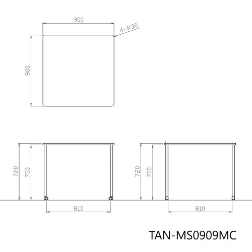 テーブル エニー 正方形 4本キャスター