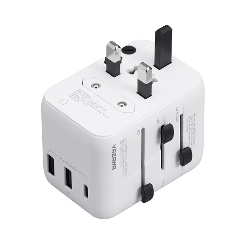 海外用マルチ変換プラグUSB付2.4A 白