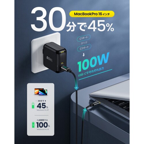 USB充電器 PD 100W 2ポート イエロー