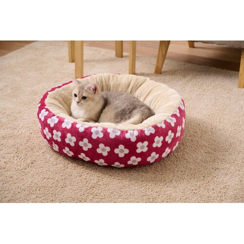 もこもこラウンドベッド フラワーレッド